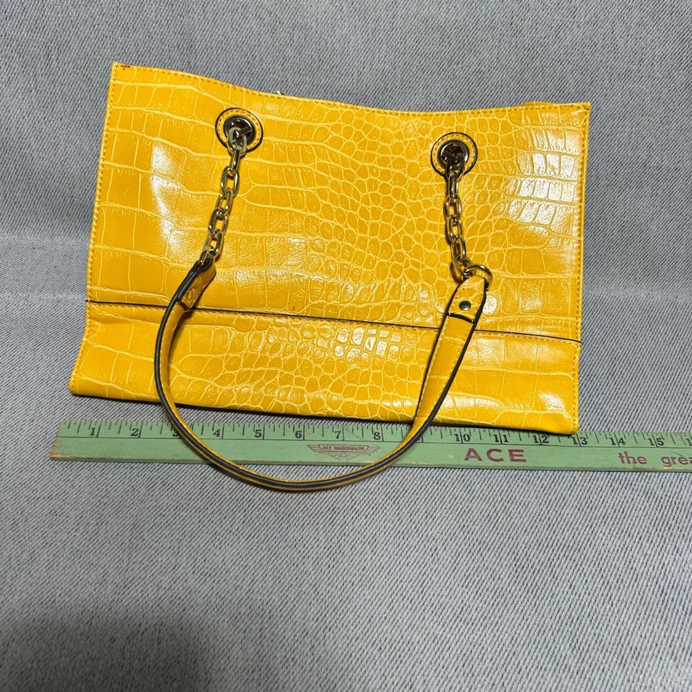 Anne Klein Shoulder Bag Womens Medium Yellow Faux Croc Chain Strap Tote - Picture 6 of 11